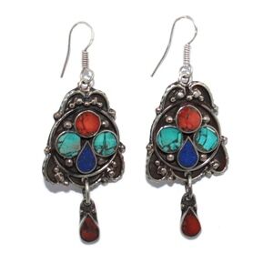 Turquoise coral lapis earrings boho earrings